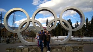 Can't help but feel like champions when posing in front of the Olympic rings in Whistler Village, BC.